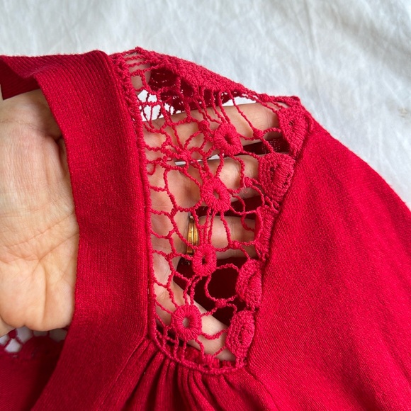 Mesh Shoulder Red Sweater - Picture 3 of 7